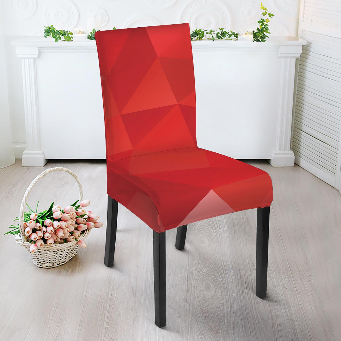 Red Polygonal Geometric Print Dining Chair Slipcover