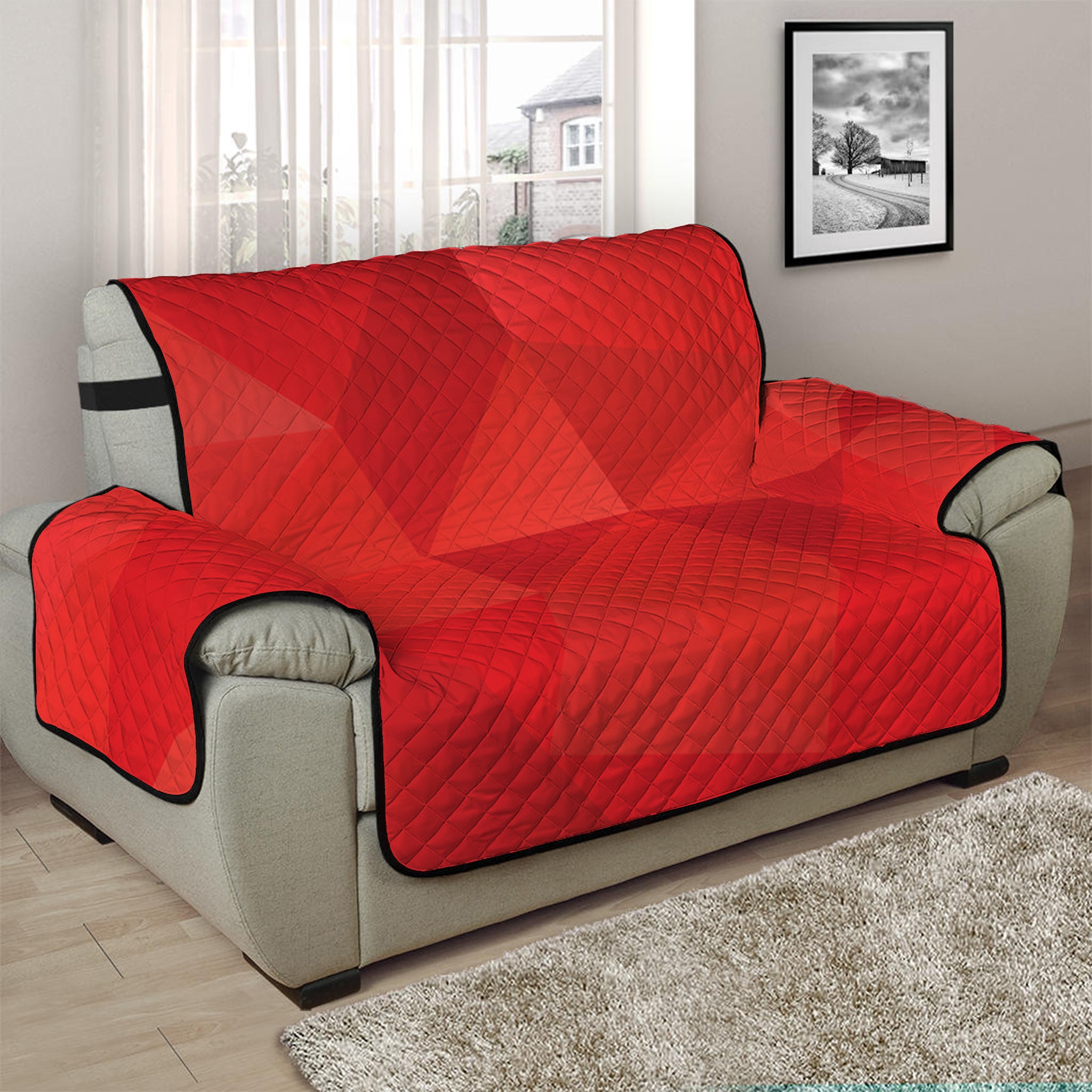 Red Polygonal Geometric Print Half Sofa Protector