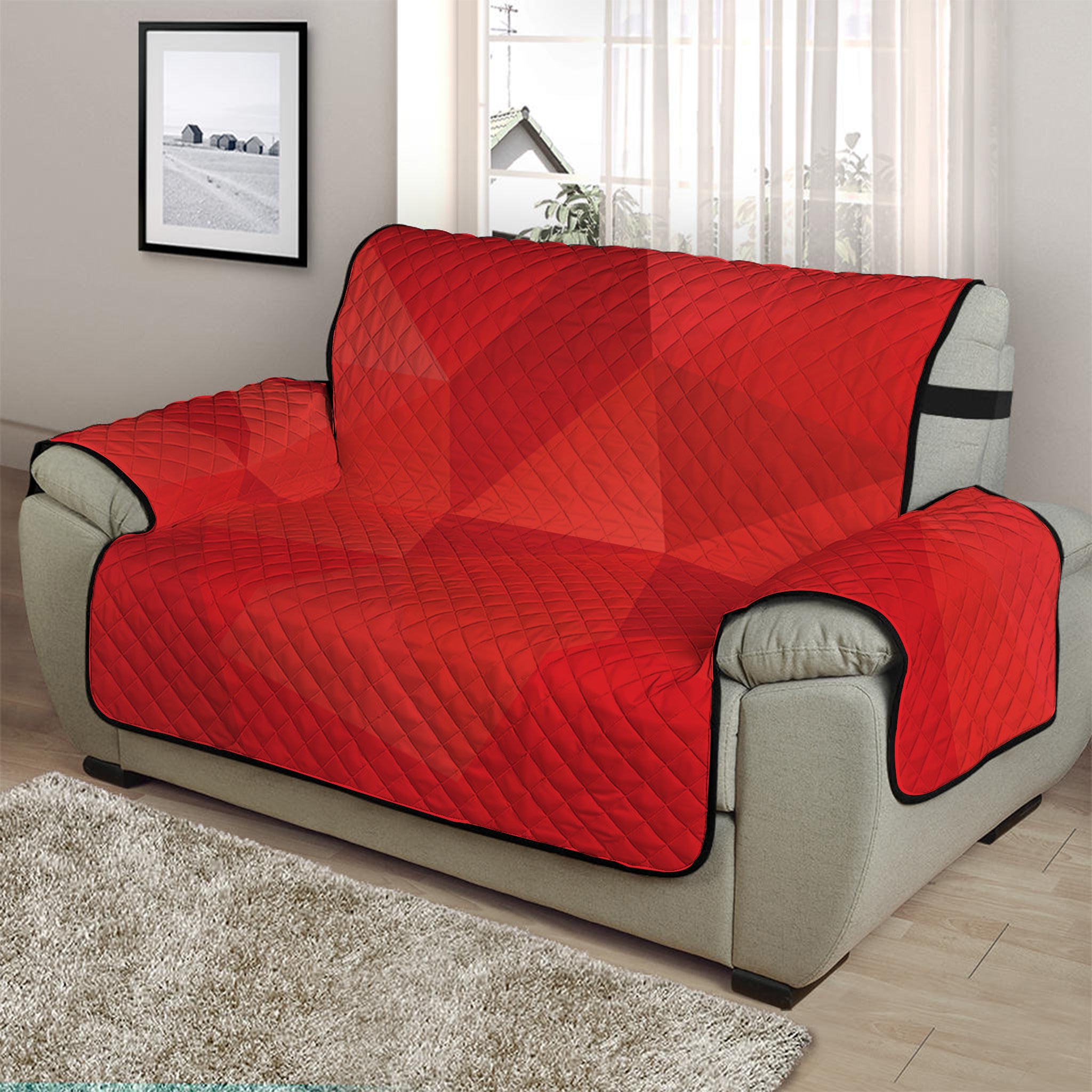 Red Polygonal Geometric Print Half Sofa Protector