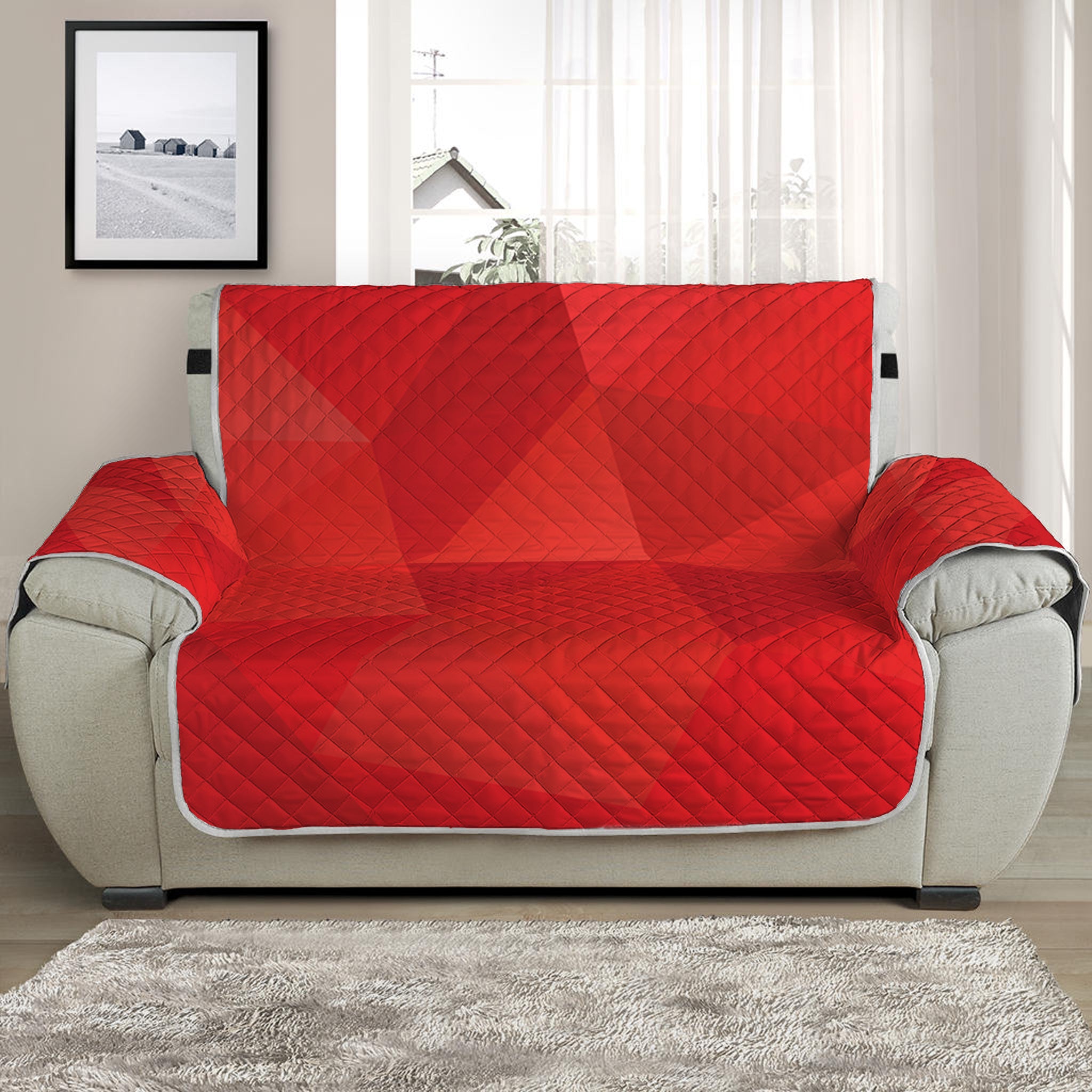 Red Polygonal Geometric Print Half Sofa Protector