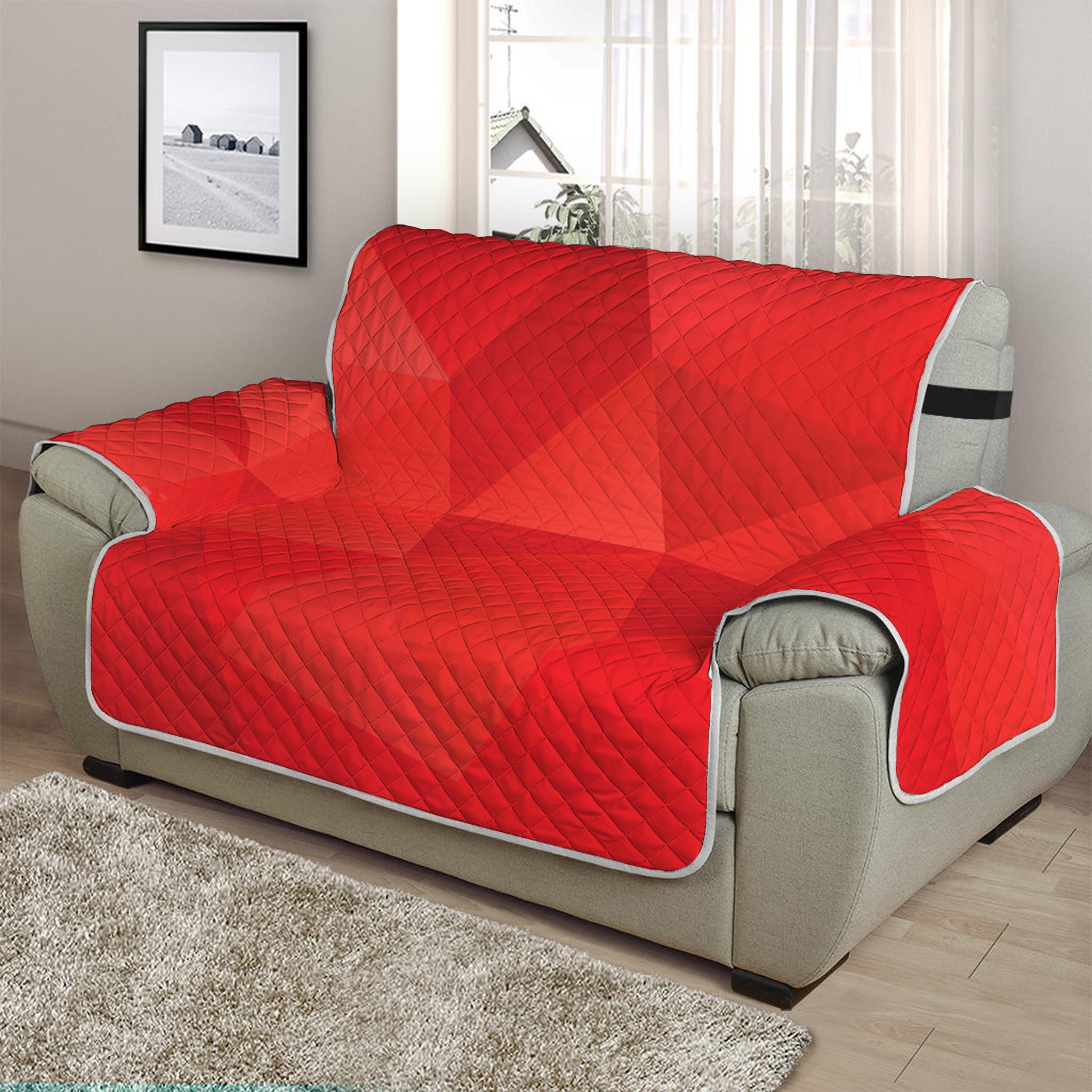 Red Polygonal Geometric Print Half Sofa Protector