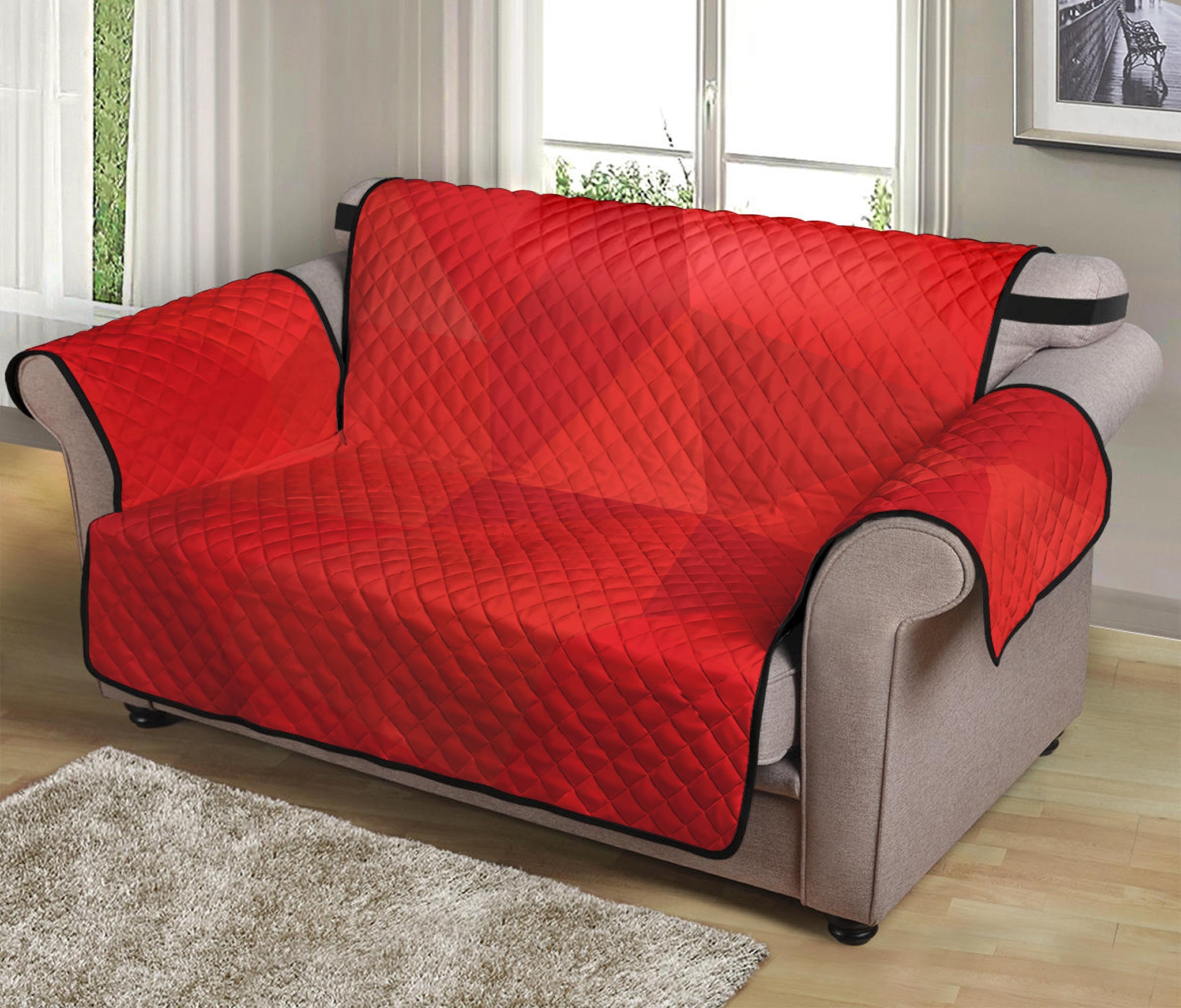 Red Polygonal Geometric Print Loveseat Protector