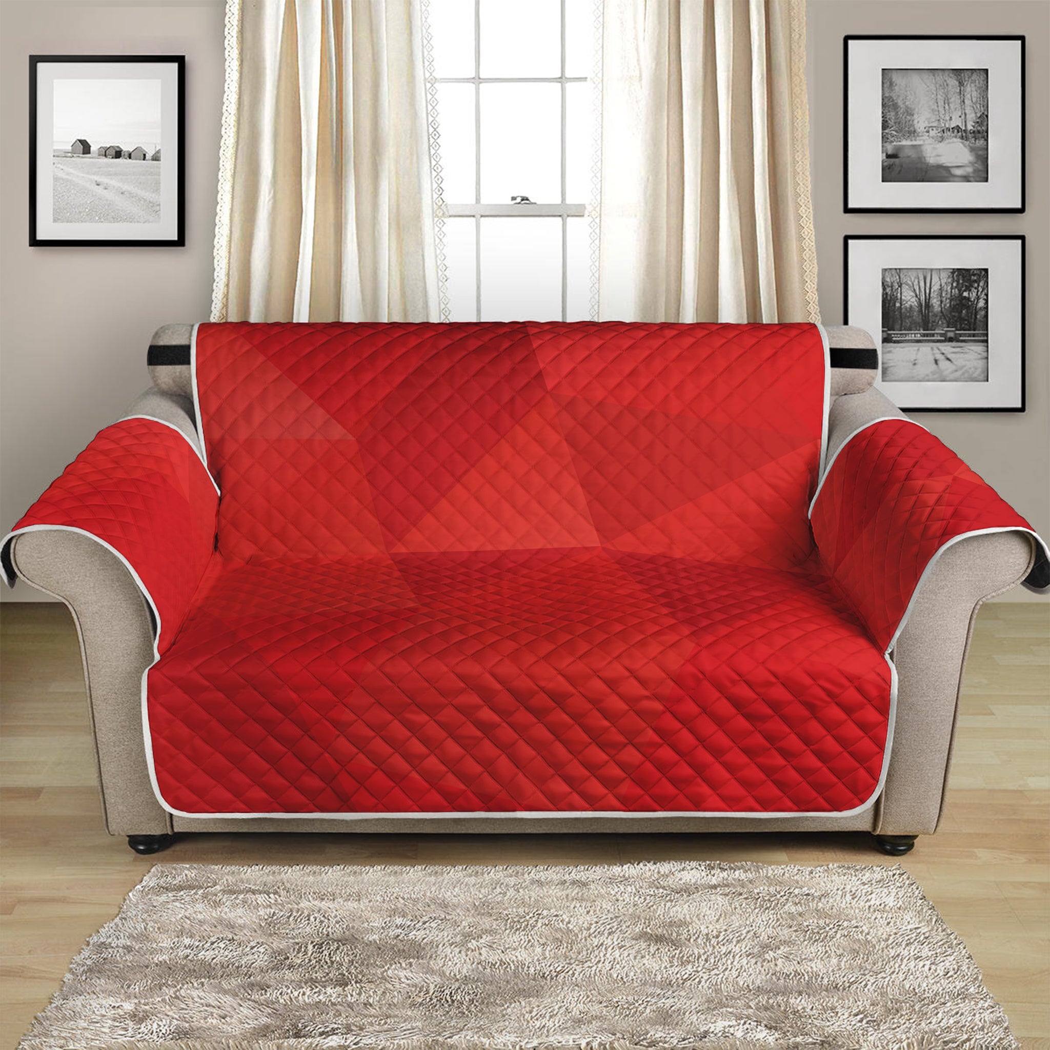 Red Polygonal Geometric Print Loveseat Protector