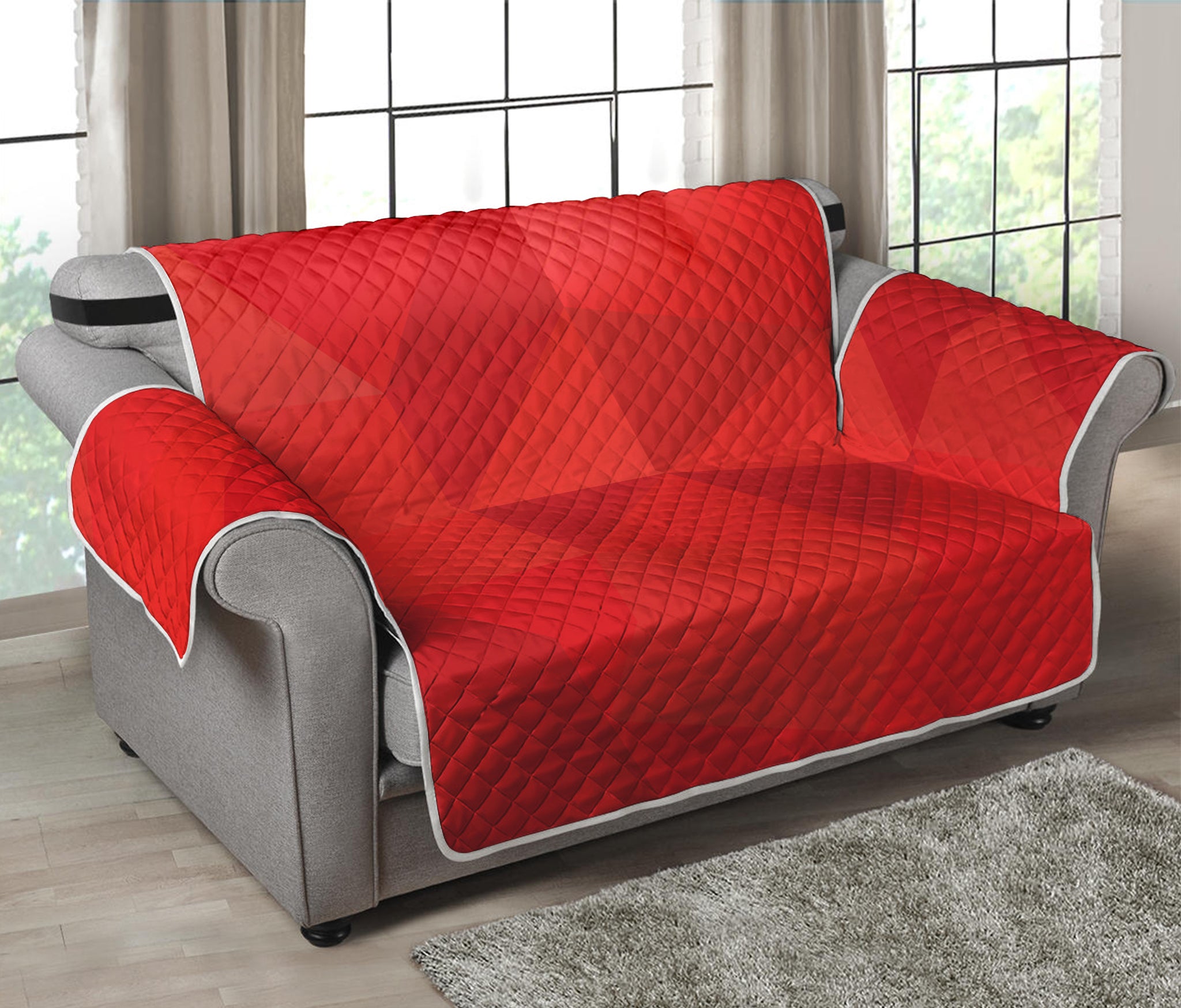 Red Polygonal Geometric Print Loveseat Protector