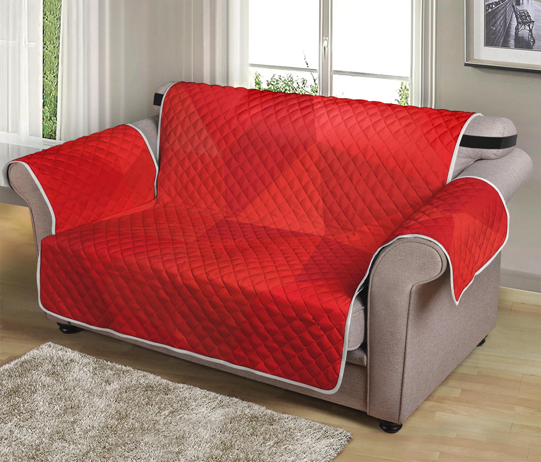 Red Polygonal Geometric Print Loveseat Protector