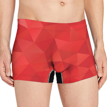 Red Polygonal Geometric Print Men's Boxer Briefs