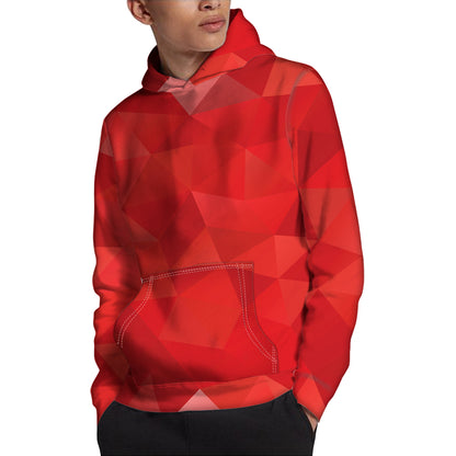 Red Polygonal Geometric Print Pullover Hoodie