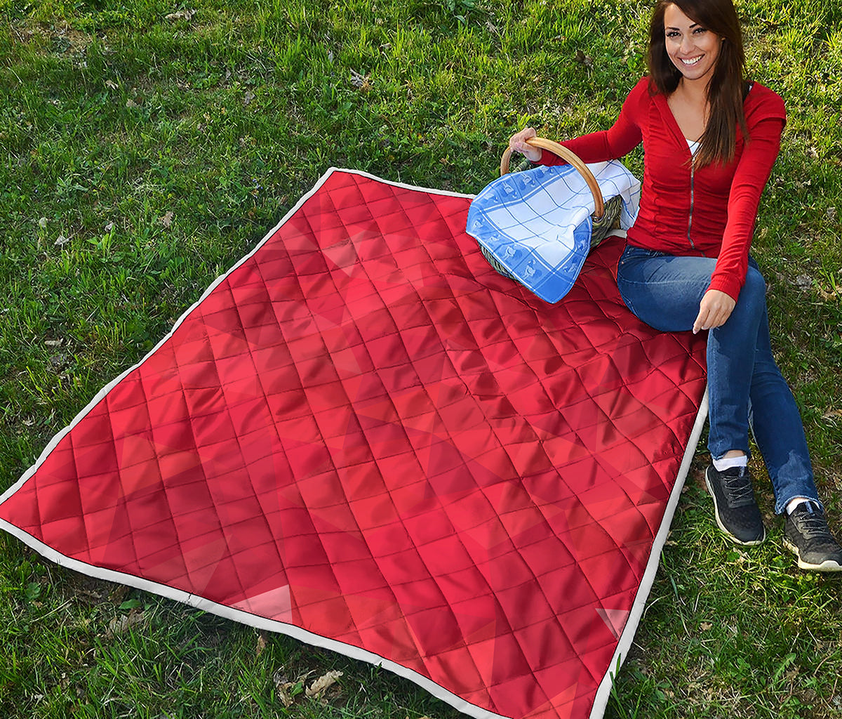 Red Polygonal Geometric Print Quilt