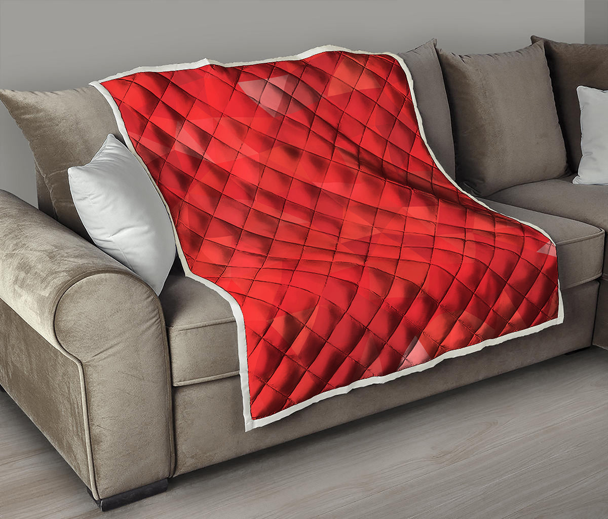 Red Polygonal Geometric Print Quilt