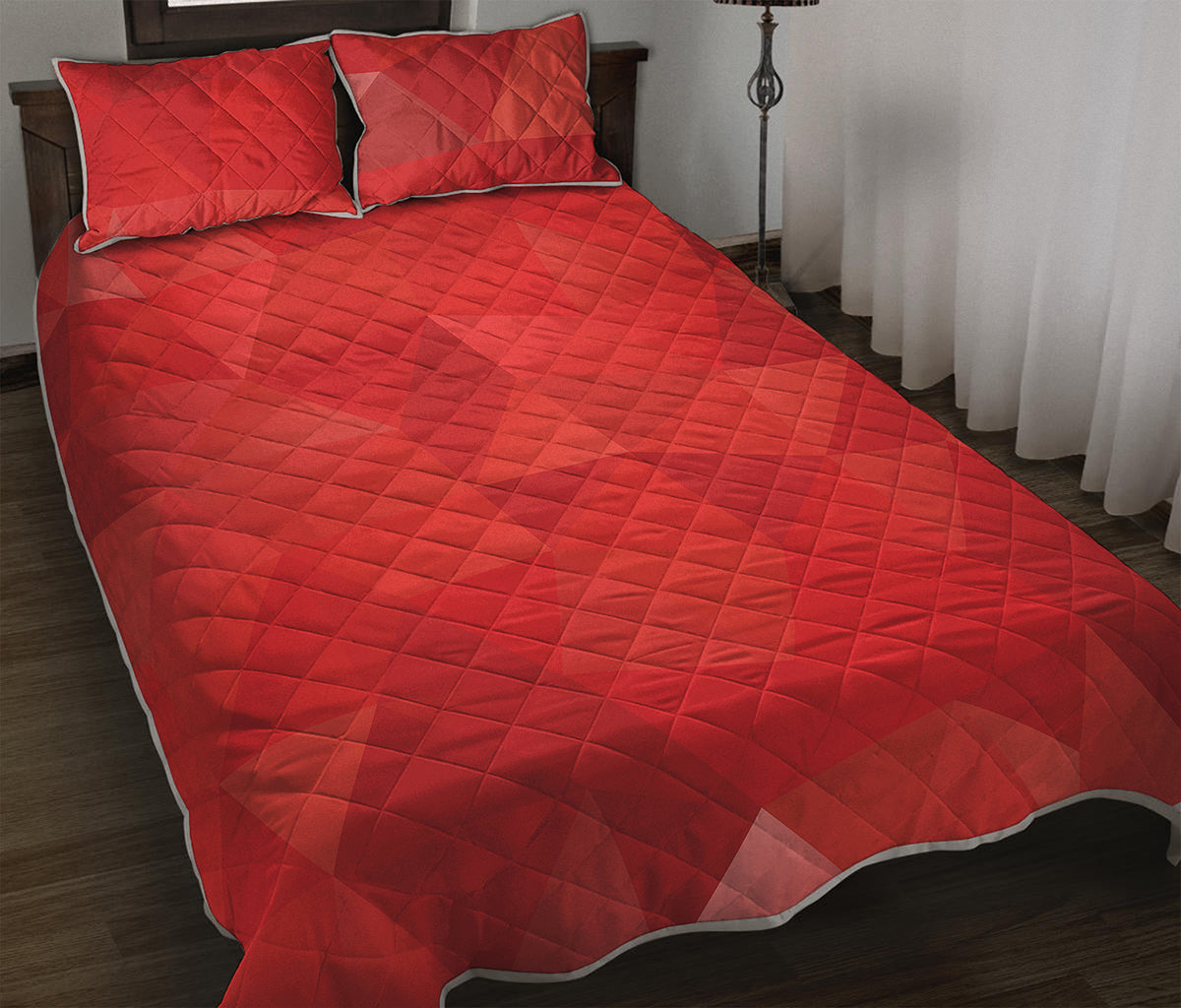 Red Polygonal Geometric Print Quilt Bed Set