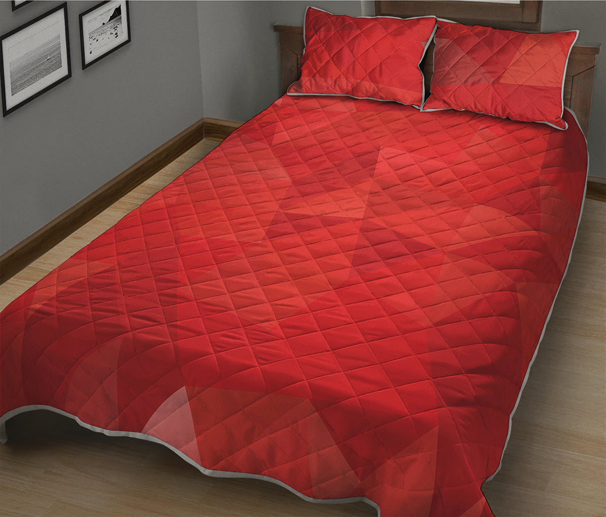 Red Polygonal Geometric Print Quilt Bed Set