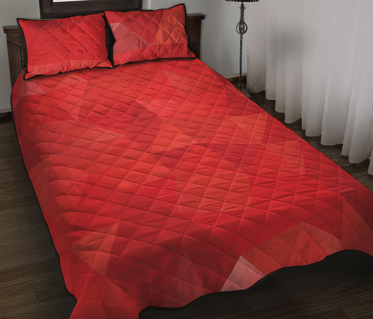 Red Polygonal Geometric Print Quilt Bed Set