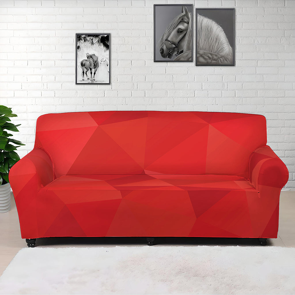 Red Polygonal Geometric Print Sofa Cover