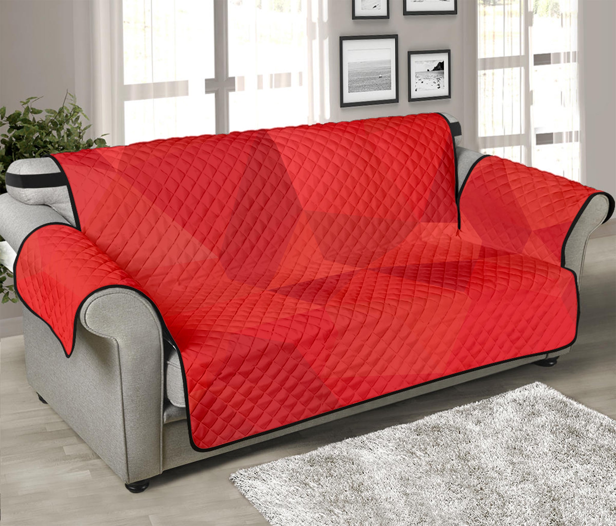 Red Polygonal Geometric Print Sofa Protector