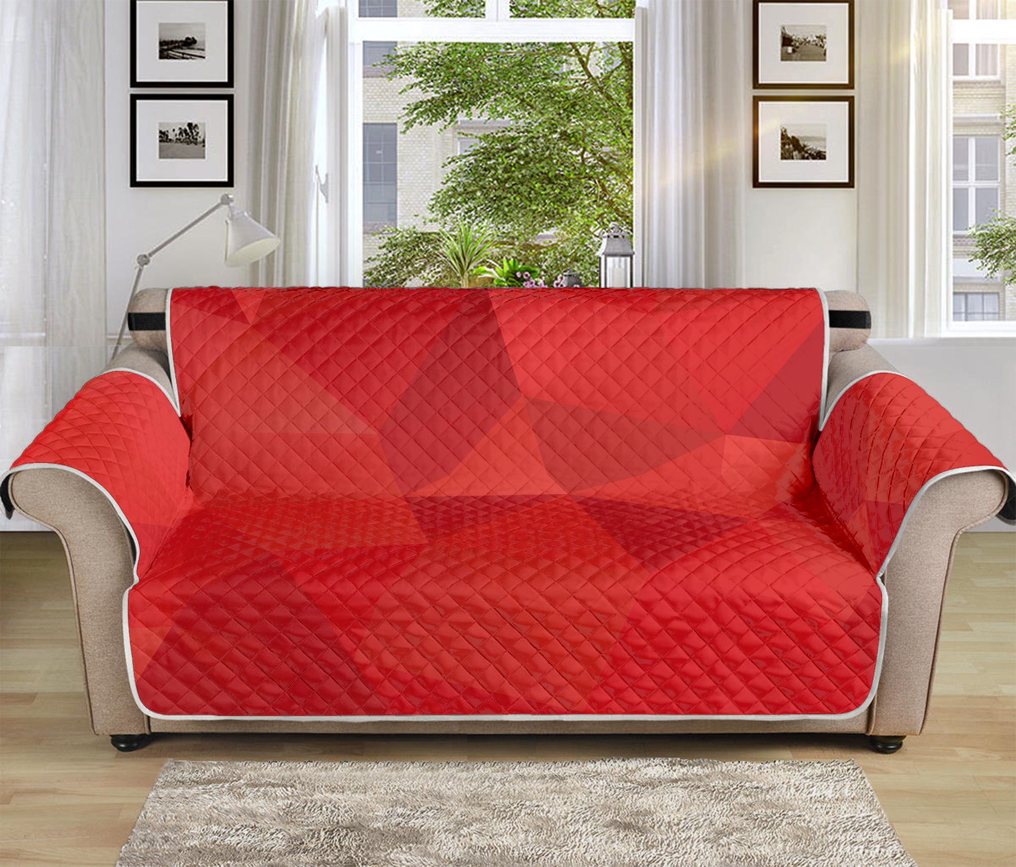 Red Polygonal Geometric Print Sofa Protector