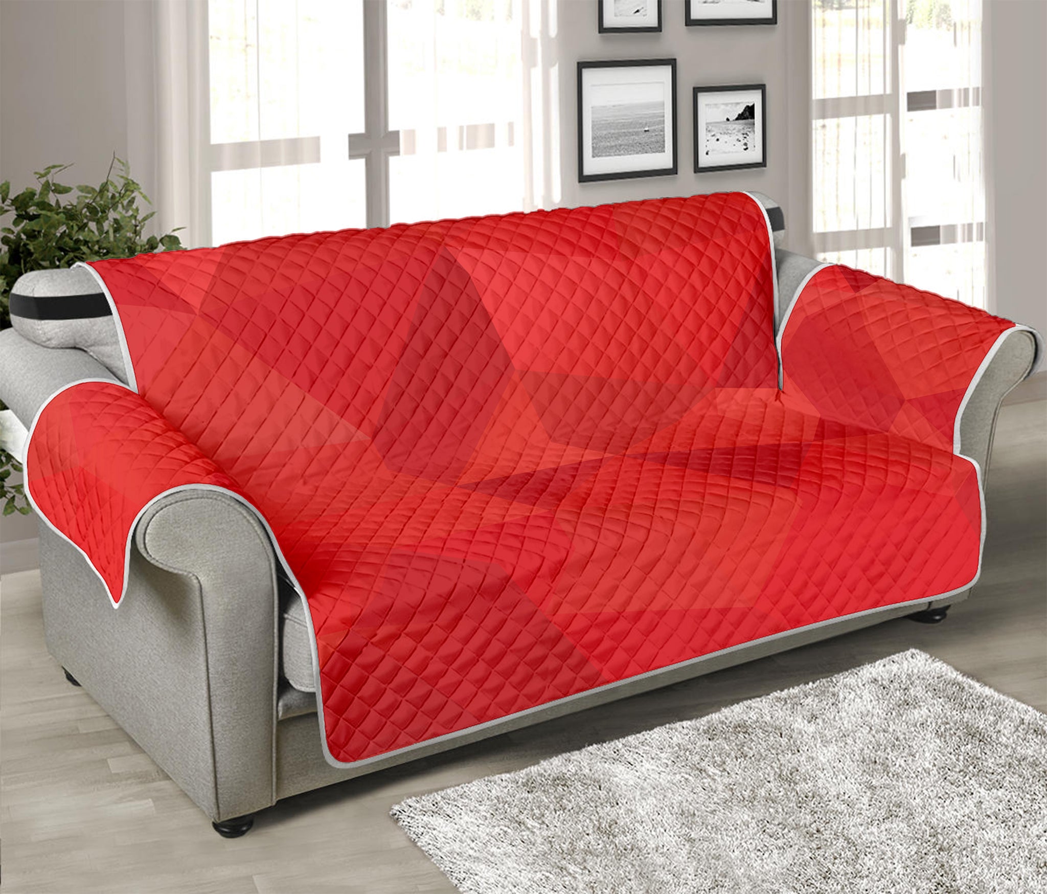 Red Polygonal Geometric Print Sofa Protector