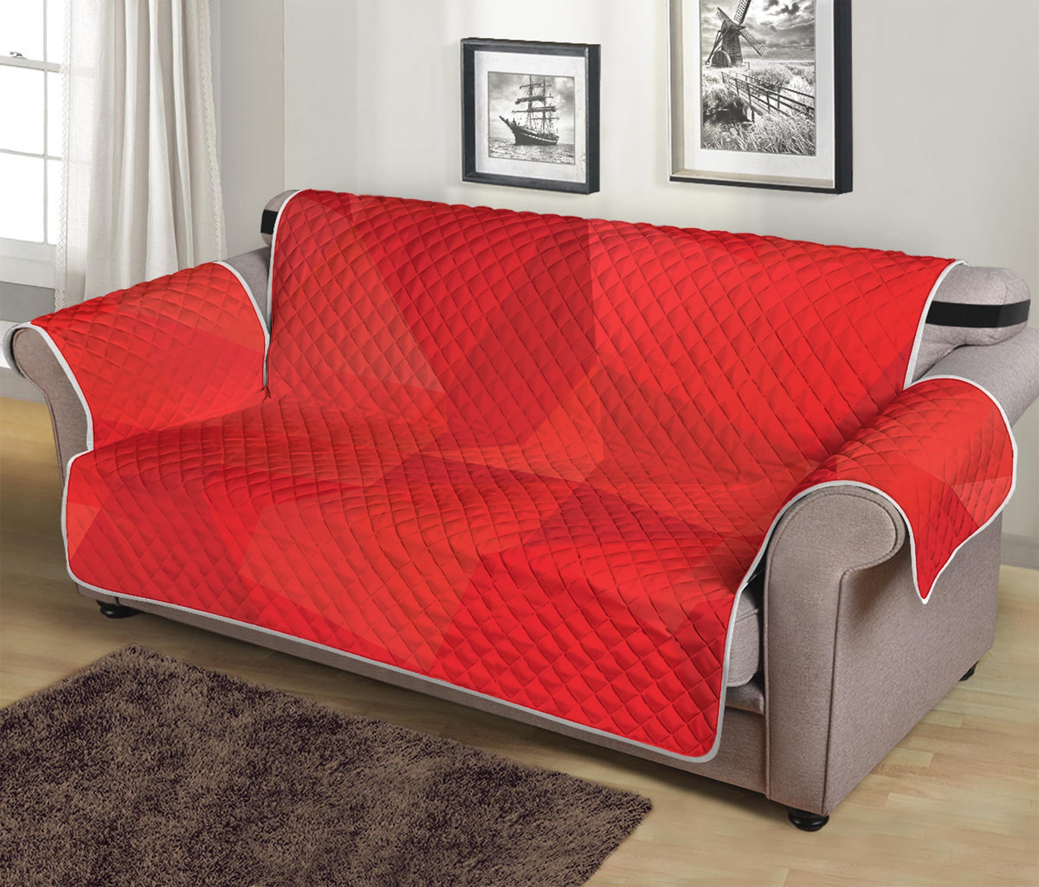 Red Polygonal Geometric Print Sofa Protector