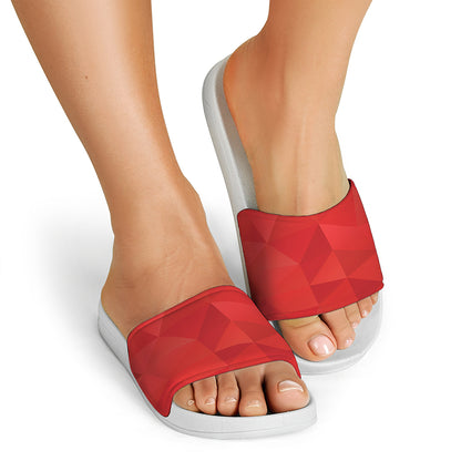 Red Polygonal Geometric Print White Slide Sandals