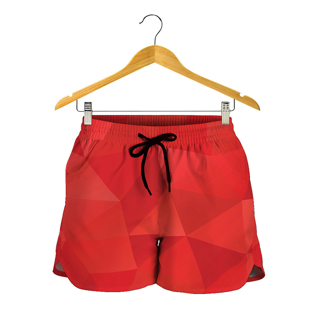 Red Polygonal Geometric Print Women's Shorts