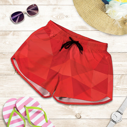 Red Polygonal Geometric Print Women's Shorts