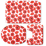 Red Poppy Pattern Print 3 Piece Bath Mat Set