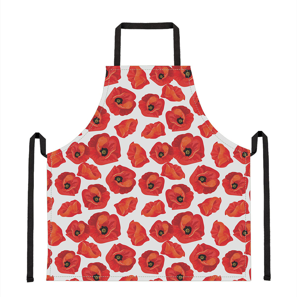 Red Poppy Pattern Print Apron