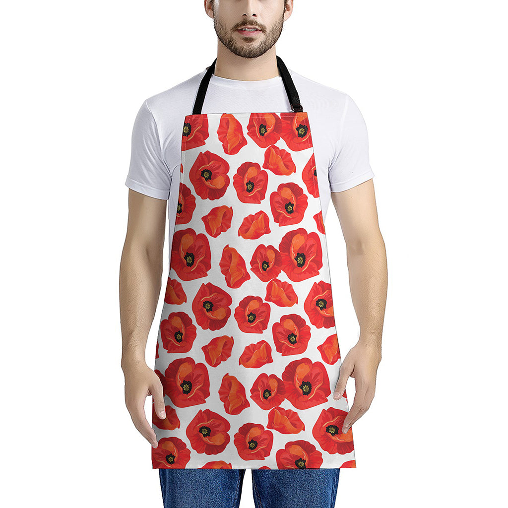 Red Poppy Pattern Print Apron