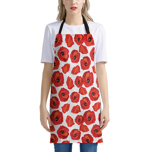 Red Poppy Pattern Print Apron