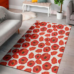Red Poppy Pattern Print Area Rug