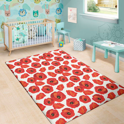 Red Poppy Pattern Print Area Rug