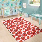 Red Poppy Pattern Print Area Rug