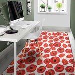 Red Poppy Pattern Print Area Rug