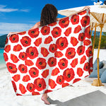 Red Poppy Pattern Print Beach Sarong Wrap