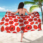 Red Poppy Pattern Print Beach Sarong Wrap