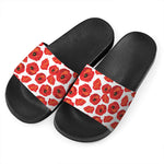 Red Poppy Pattern Print Black Slide Sandals