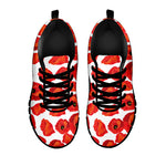 Red Poppy Pattern Print Black Sneakers