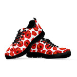 Red Poppy Pattern Print Black Sneakers