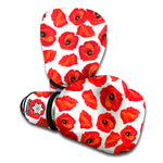 Red Poppy Pattern Print Boxing Gloves