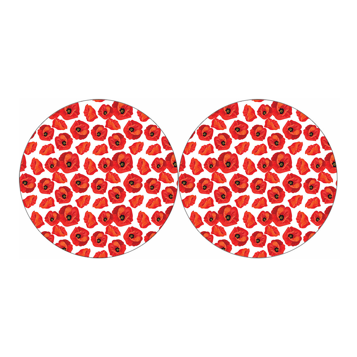 Red Poppy Pattern Print Car Coasters