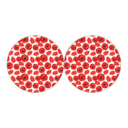 Red Poppy Pattern Print Car Coasters