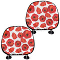 Red Poppy Pattern Print Car Headrest Covers