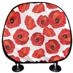 Red Poppy Pattern Print Car Headrest Covers