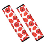 Red Poppy Pattern Print Car Seat Belt Covers