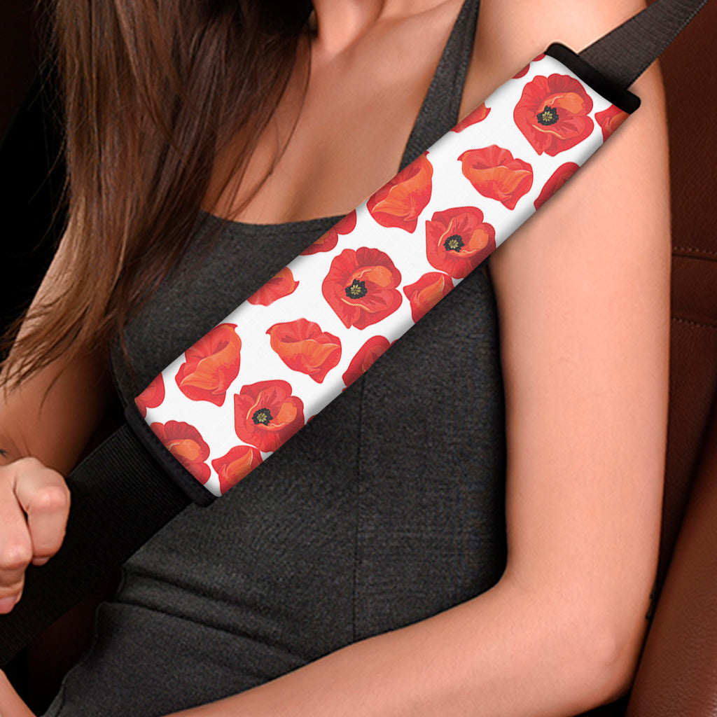 Red Poppy Pattern Print Car Seat Belt Covers