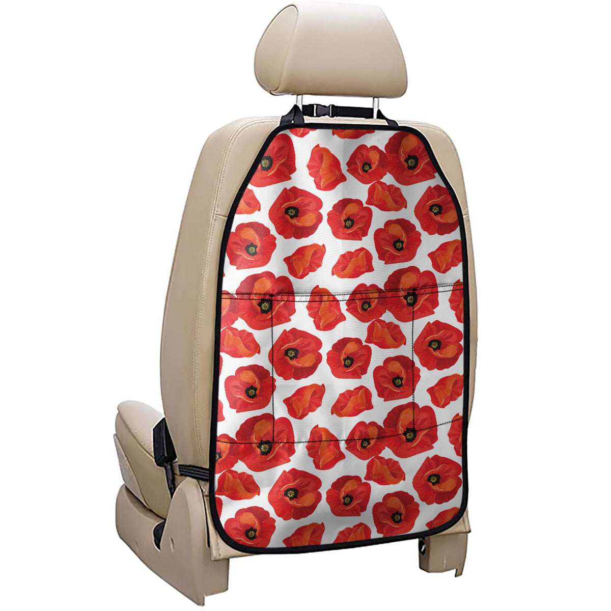 Red Poppy Pattern Print Car Seat Organizers