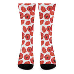 Red Poppy Pattern Print Crew Socks