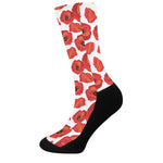 Red Poppy Pattern Print Crew Socks