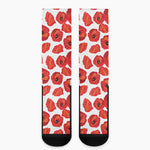 Red Poppy Pattern Print Crew Socks