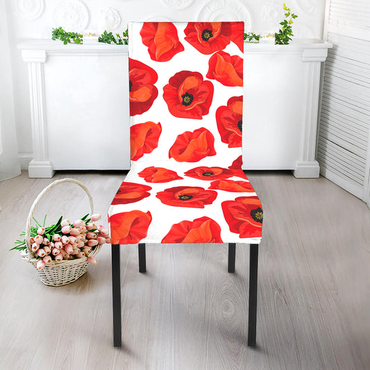 Red Poppy Pattern Print Dining Chair Slipcover