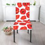 Red Poppy Pattern Print Dining Chair Slipcover